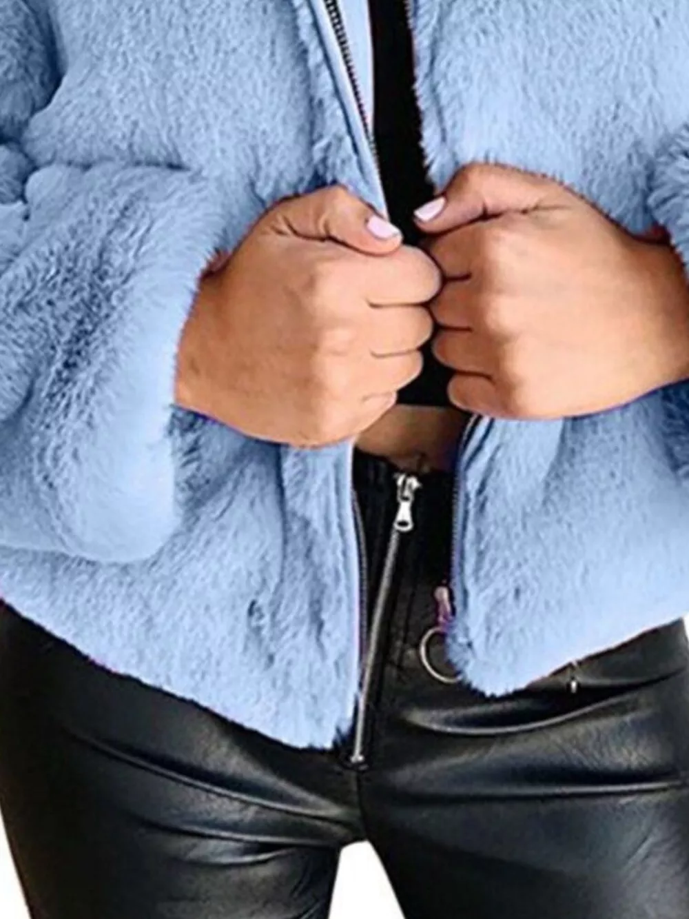 Full Size Faux Fur Cropped Zip-Up Jacket Plus Size, image 12