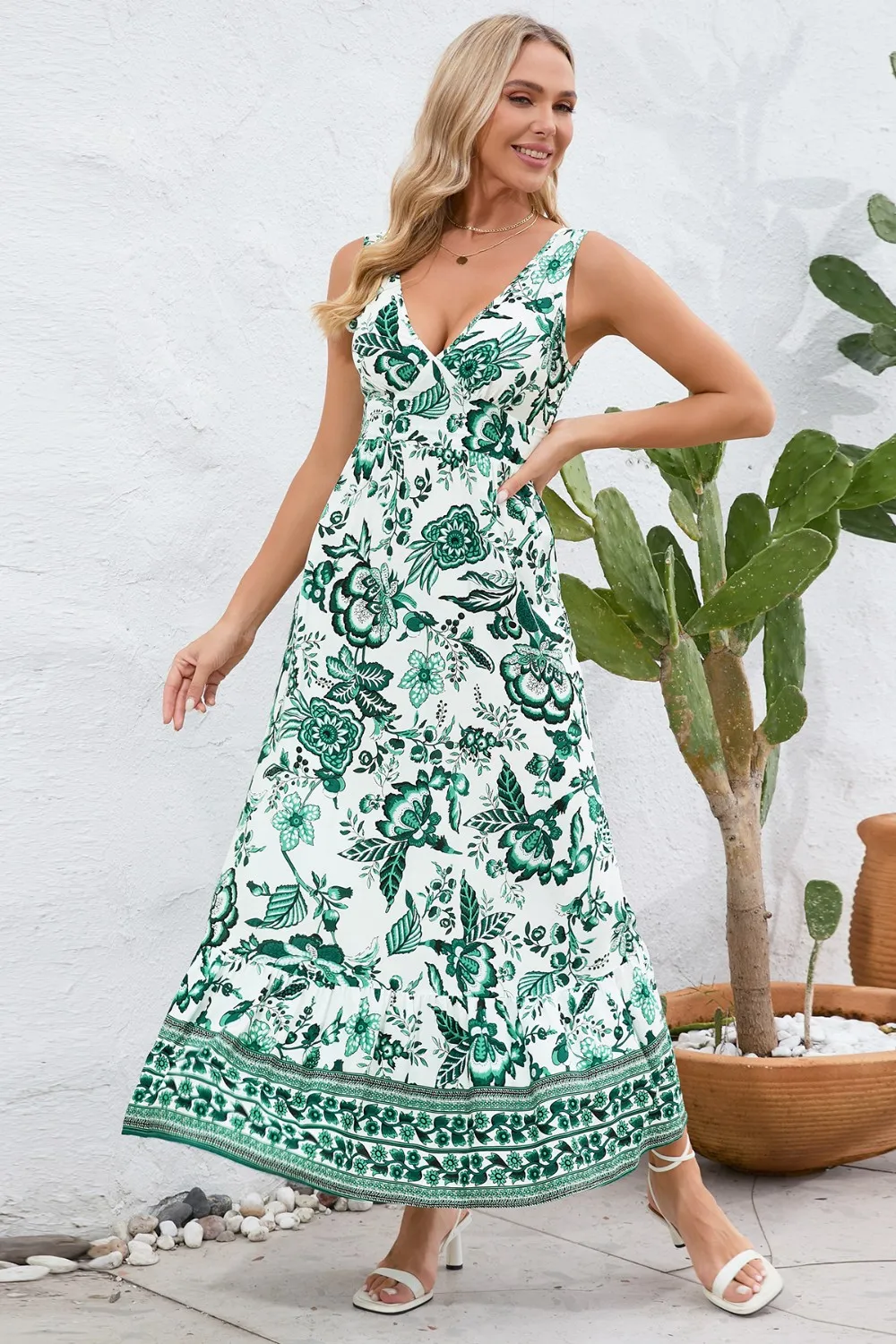 Printed V-Neck Wide Strap Dress, image 15