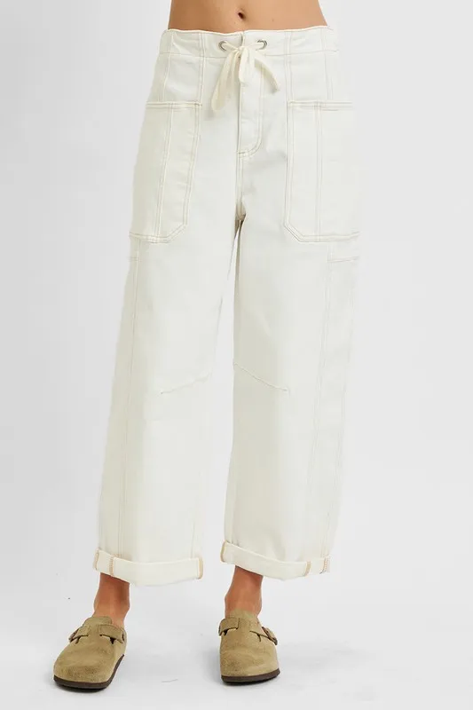 Full Size High Rise Crop Wide Barrel Cargo Pocket Jeans Plus Size, image 3