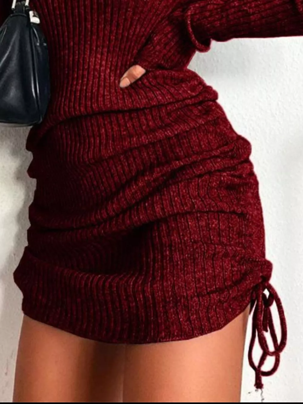 Full Size Ribbed Knit Drawstring Bodycon Sweater Dress Plus Size, image 7