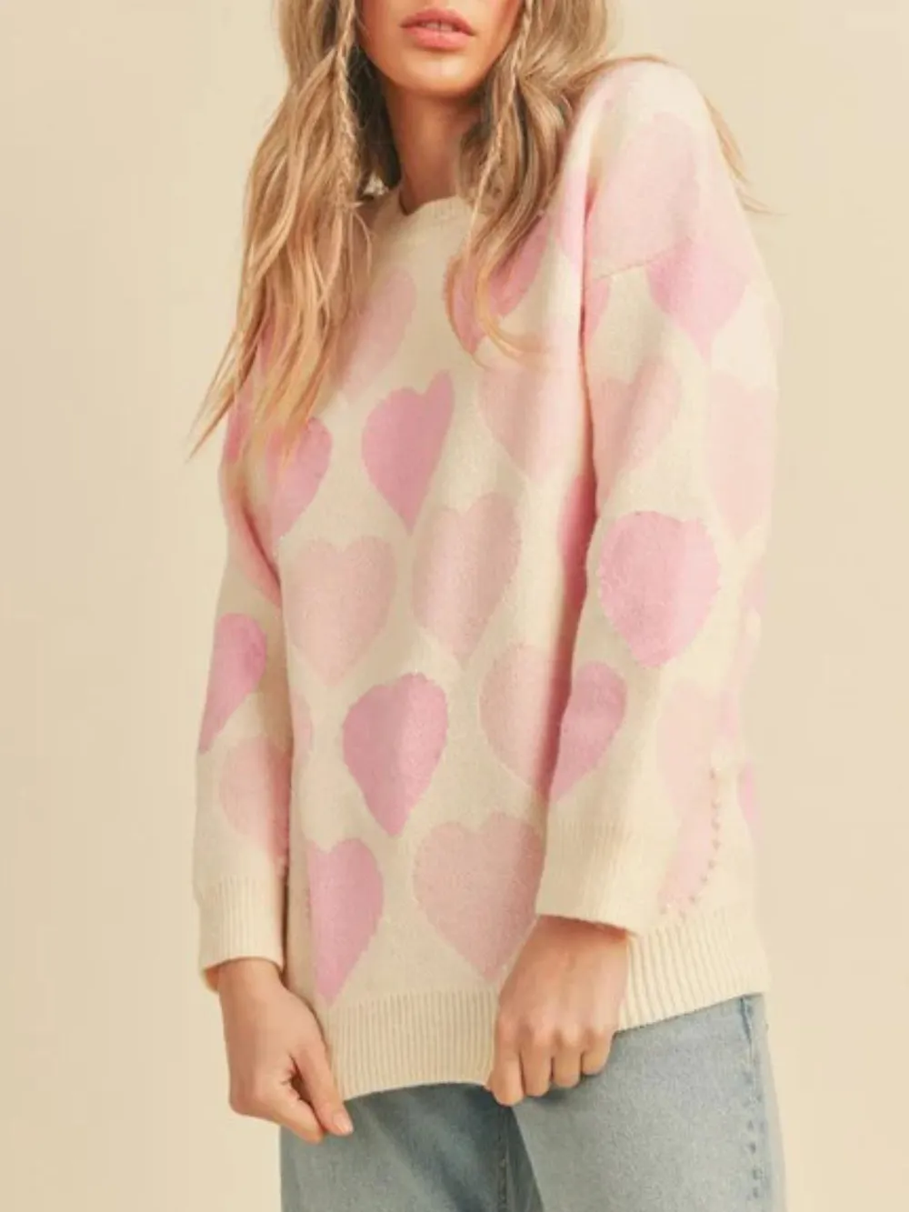 Heart Ribbed Hem Long Sleeve Sweater, image 18