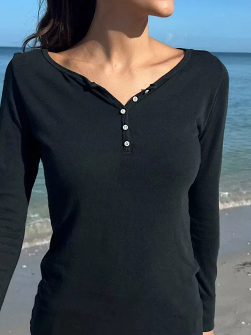Striped Long Sleeve Henley T-Shirt, image 8