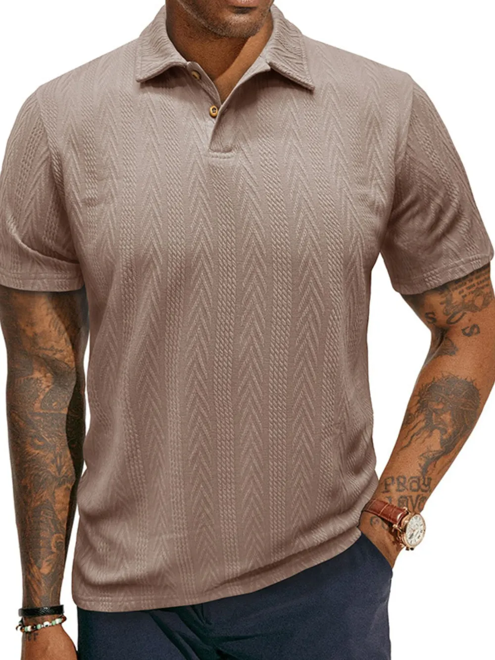 Men's Classic Chevron Textured Polo Shirt, image 5