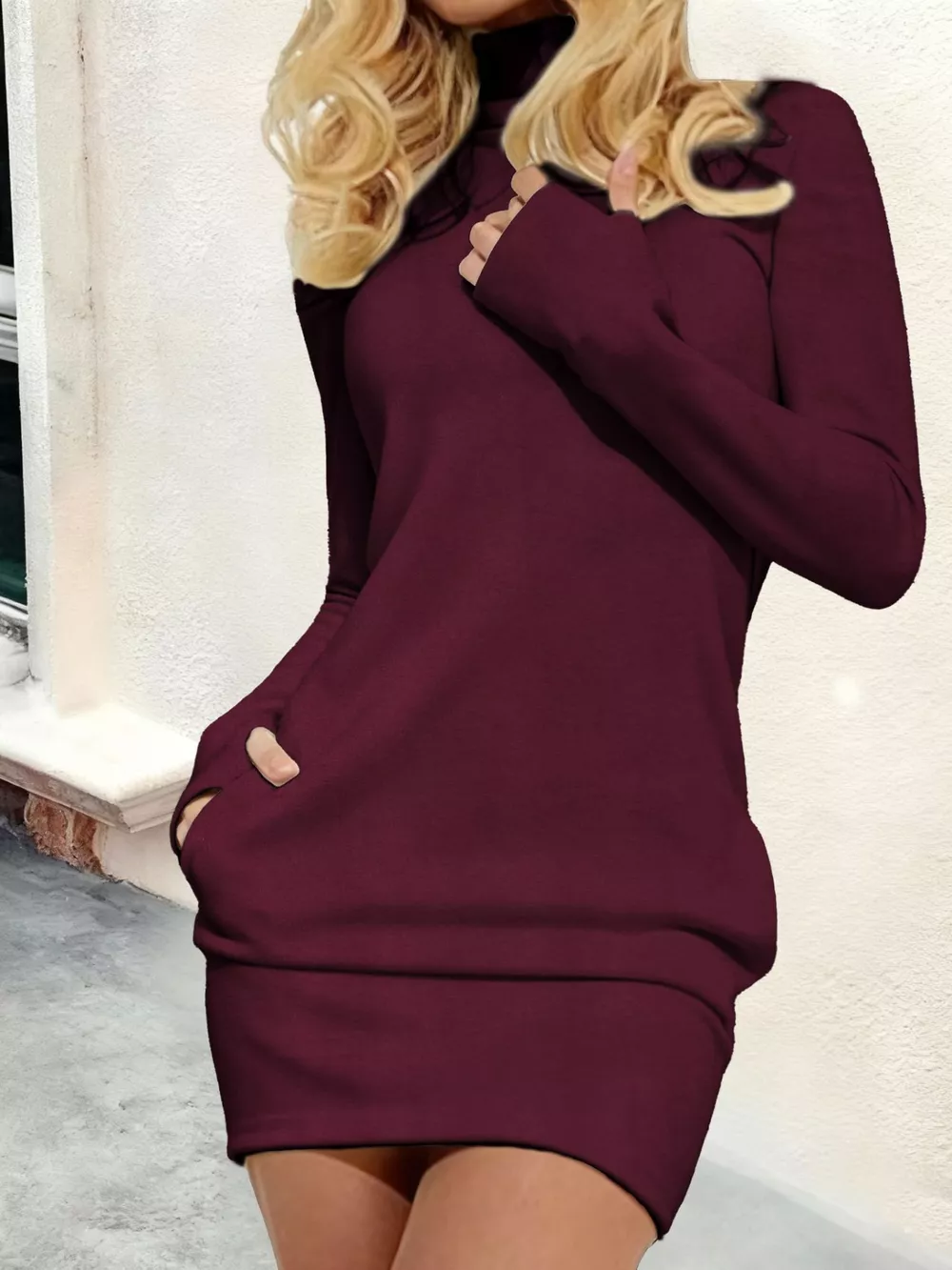 Turtleneck Long Sleeve Mini Dress with Pockets, image 9
