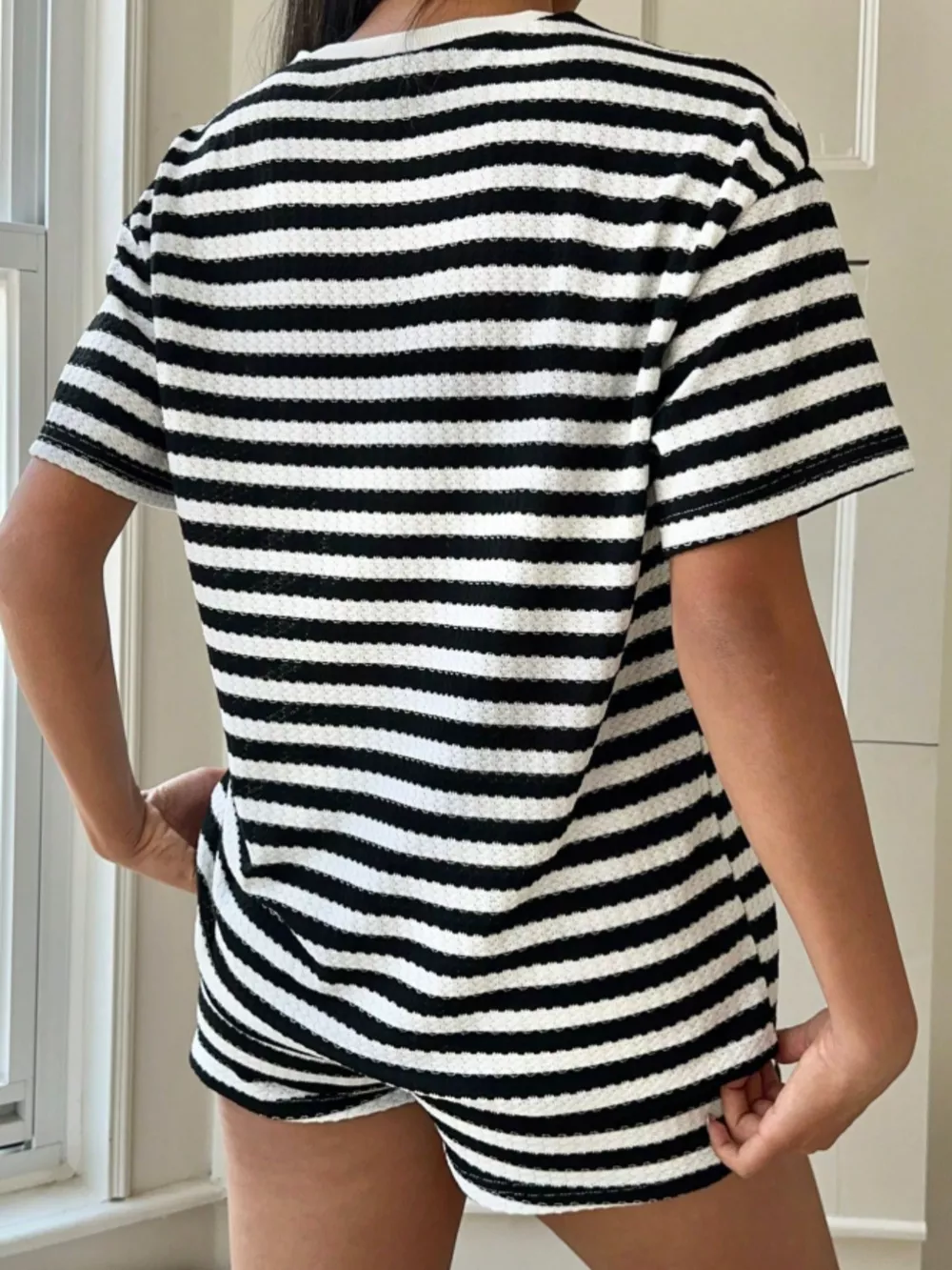 Striped Round Neck Top and Shorts Set, image 10