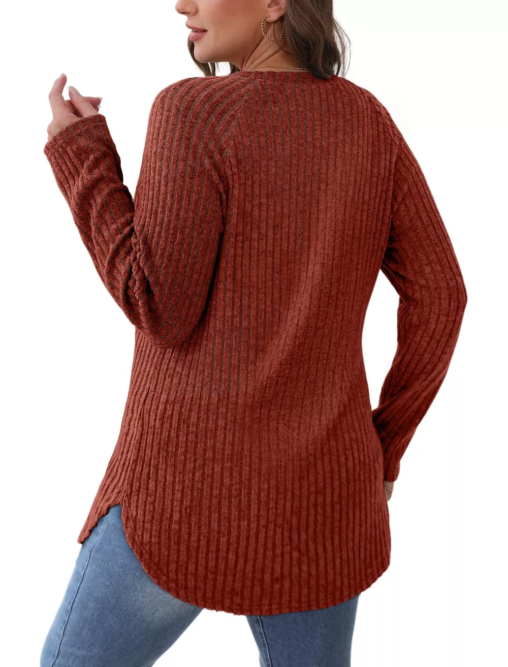Casual Ribbed Knit Long Sleeve T-Shirt, image 7