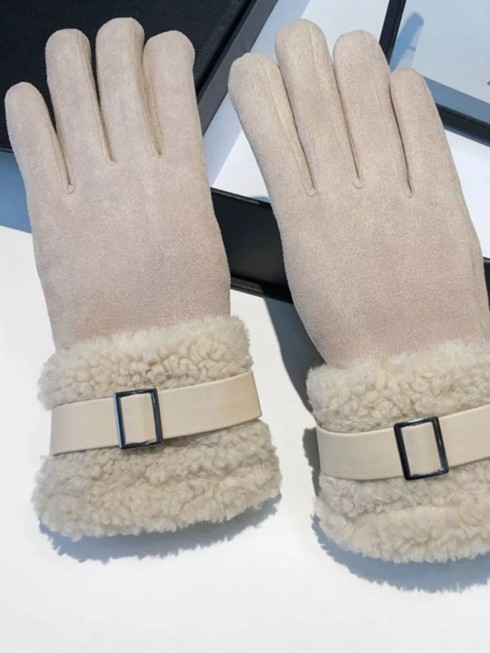 Suede Gloves with Fur Cuff, image 2