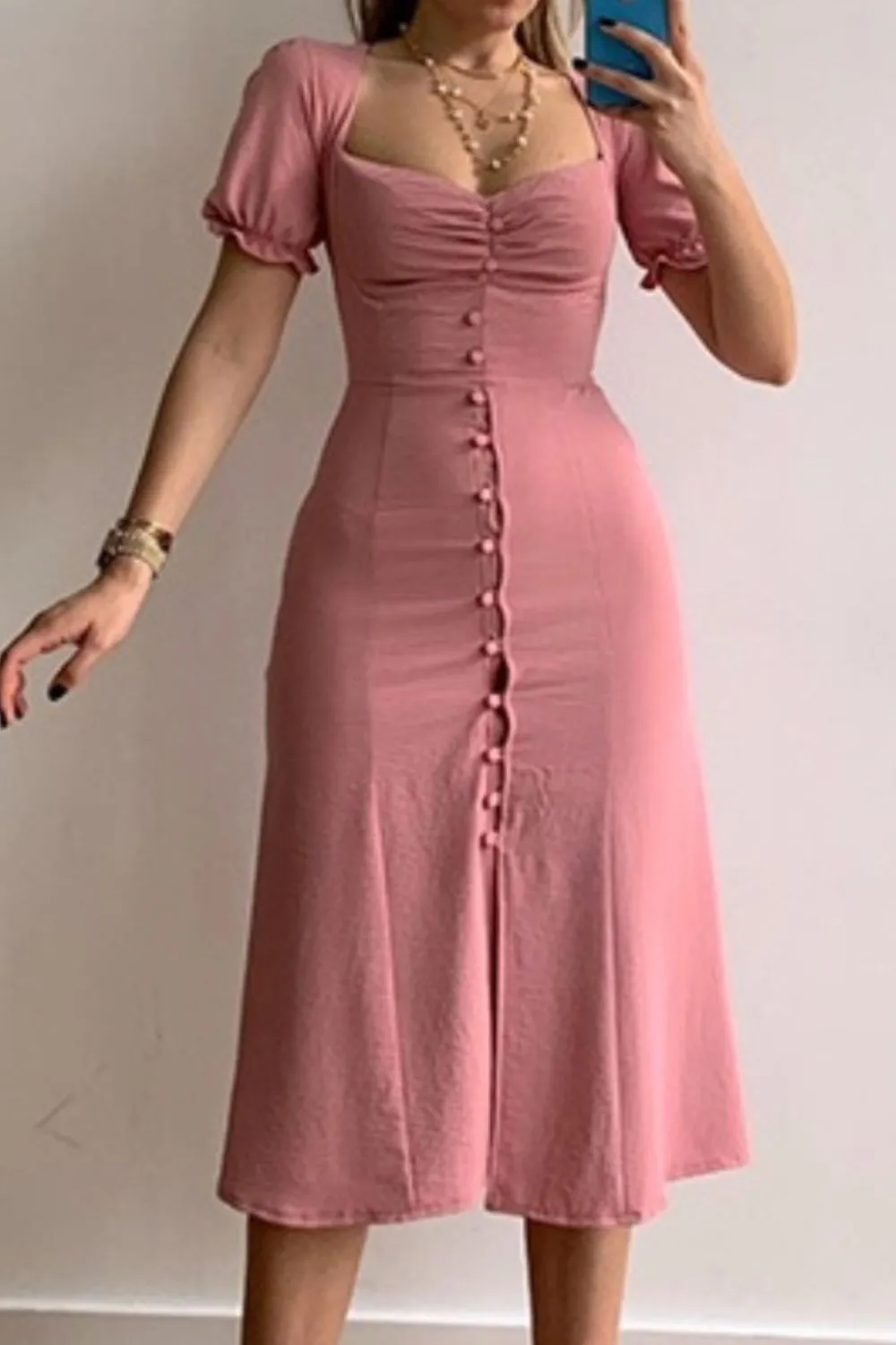 Sweetheart Neck Short Sleeve Dress, image 4