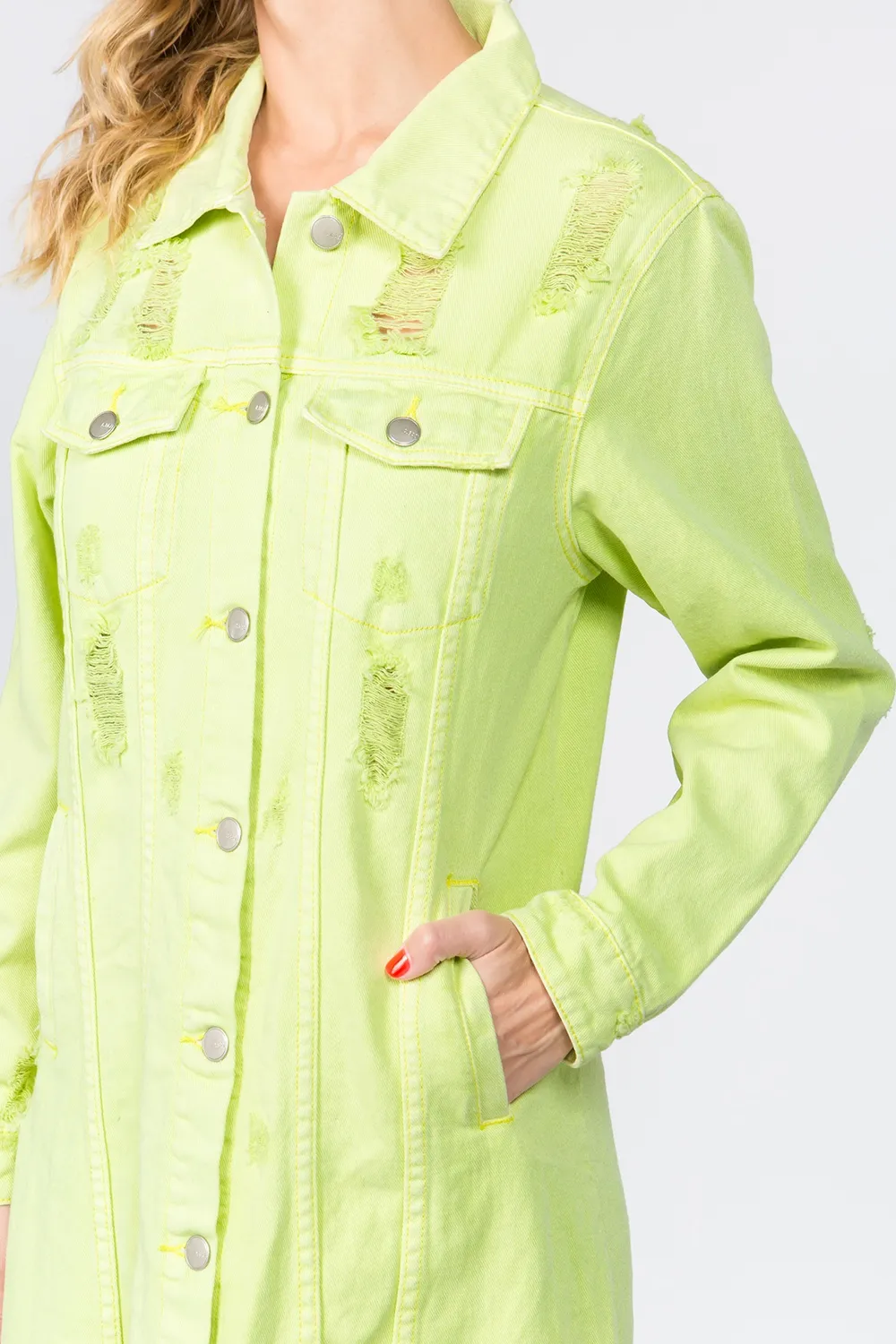 Button Up Distressed Denim Dress, image 3