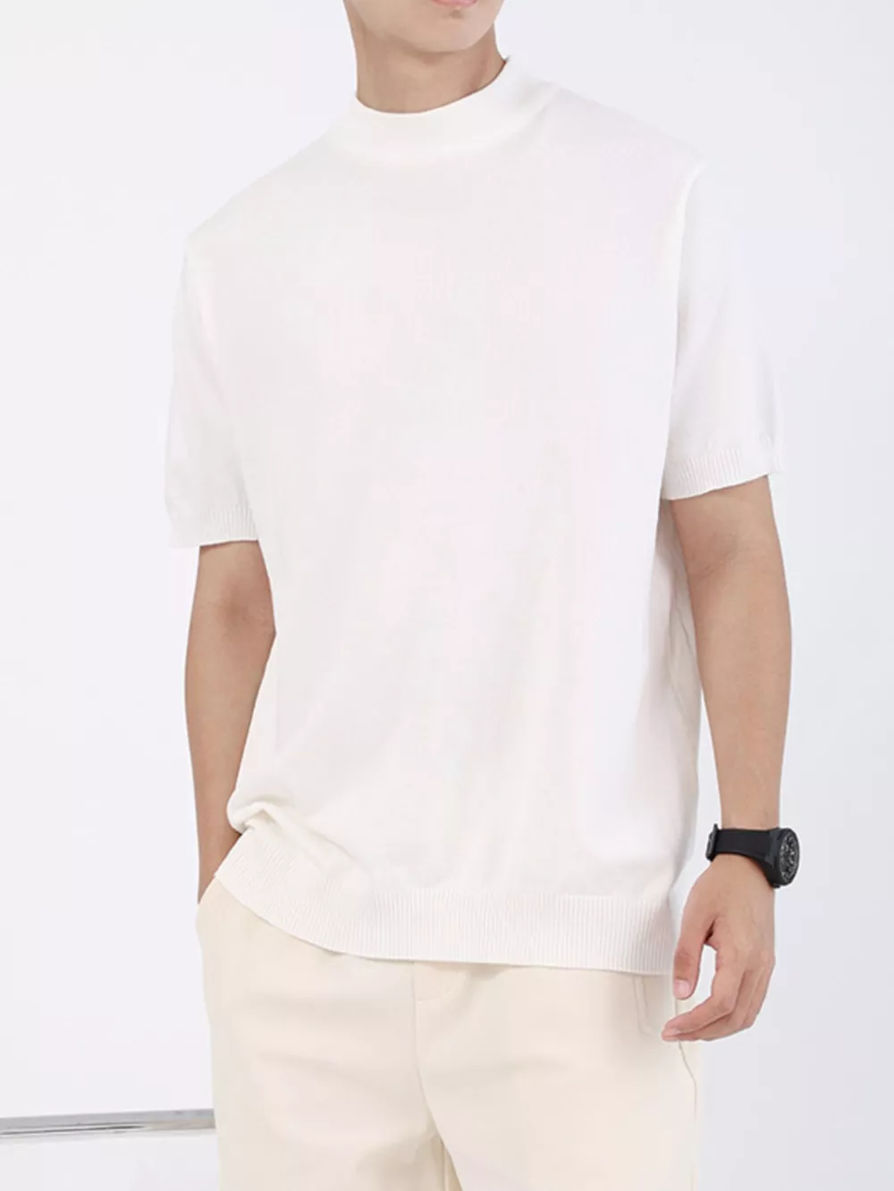 Men's Plus Size Mock Neck Knitted T-Shirt, image 9