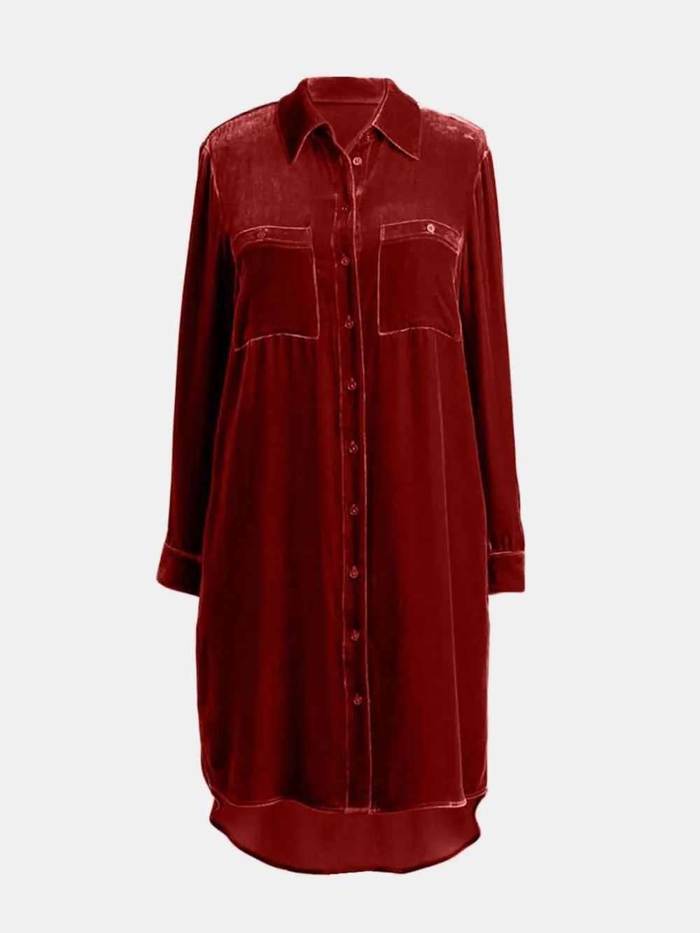 High-Low Button Up Long Sleeve Knee Length Dress, image 11