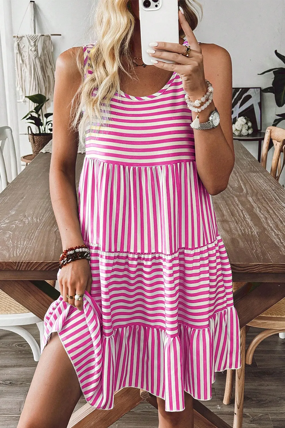 Stripe U Neck Sleeveless Loose Fit Mini Dress, image 2