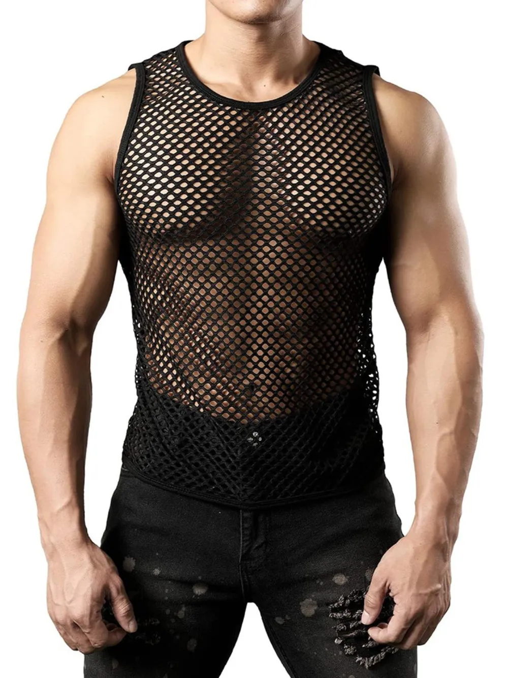 Men's Openwork Round Neck Tank, image 2