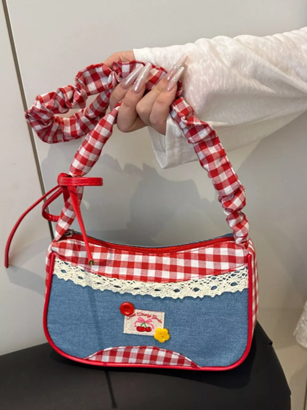 Cherry Plaid Strap Crossbody Bag, image 5