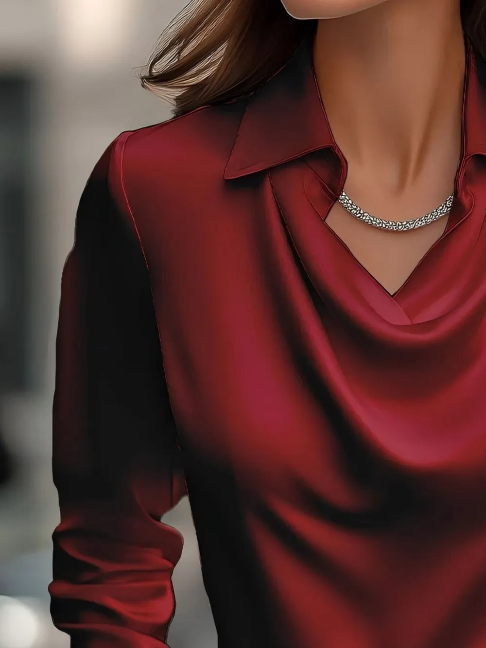 Full Size Long Sleeve Blouse with Collar Plus Size, image 5