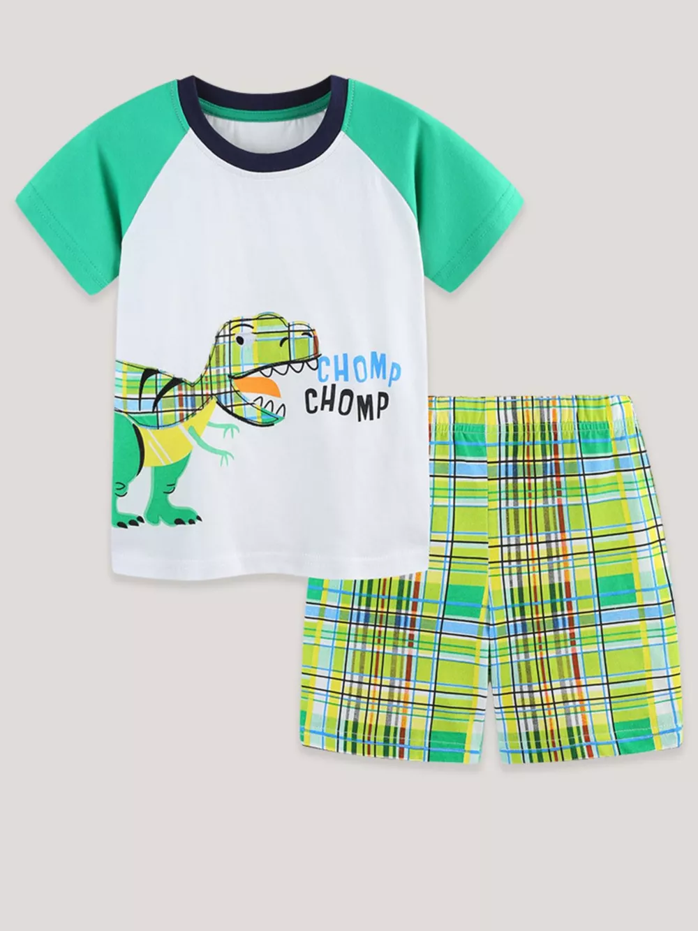 Children's Dinosaur Print T-Shirt & Plaid Shorts Set, image 2