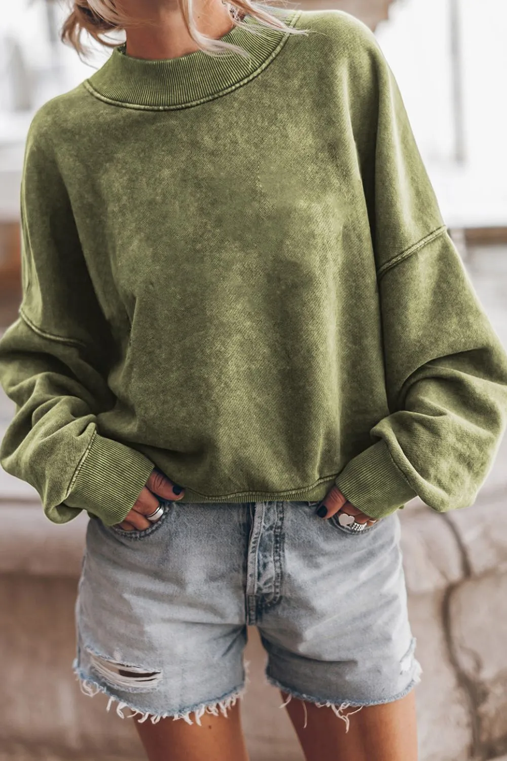 Mock Neck Dropped Shoulder Sweatshirt