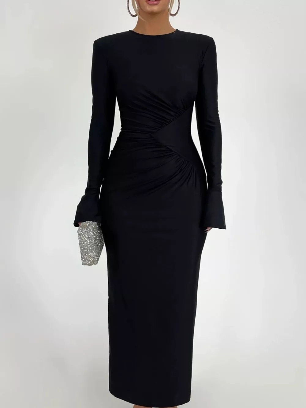 Ruched Long Sleeve Bodycon Maxi Dress, image 12