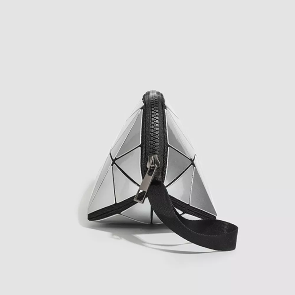 Geometric Metallic Silver Clutch with Modern Origami Design, image 9