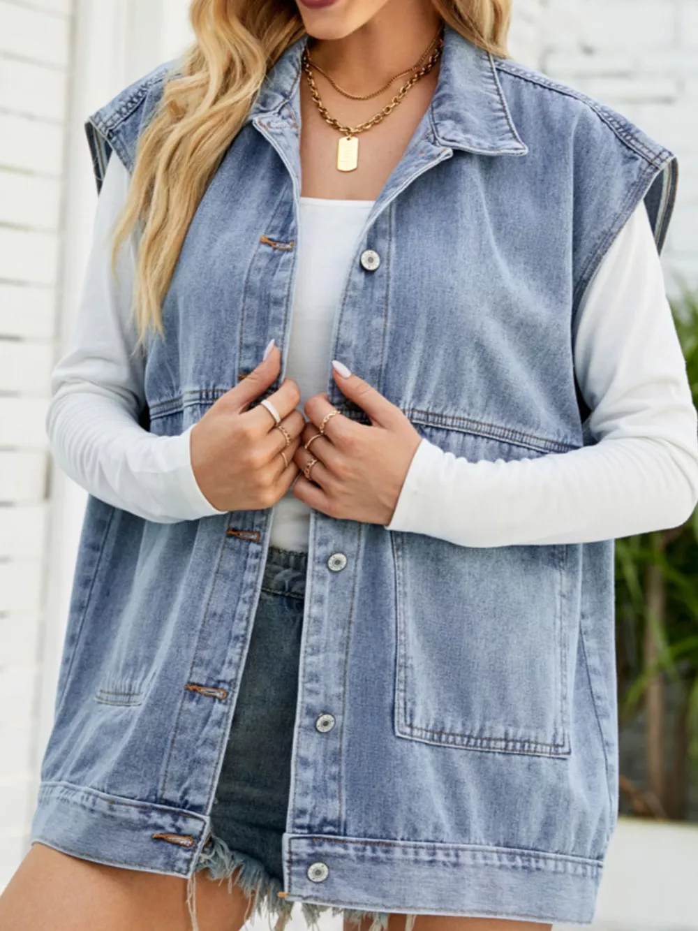 Sleeveless Button-Down Denim Jacket, image 5