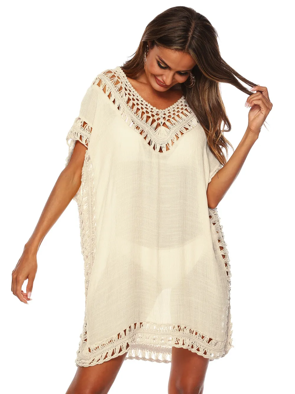 Bohemian Crochet Trim Beach Cover Up Dress, image 3