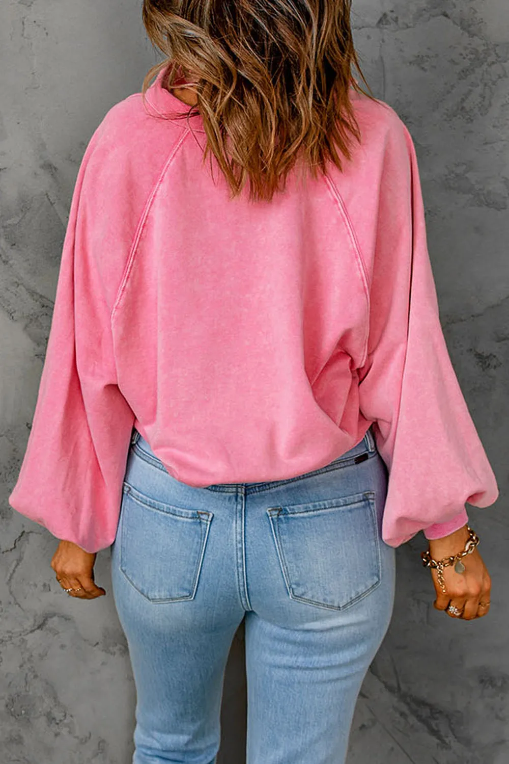 Sequin Flower Half Snap Lantern Sleeve Sweatshirt, image 2