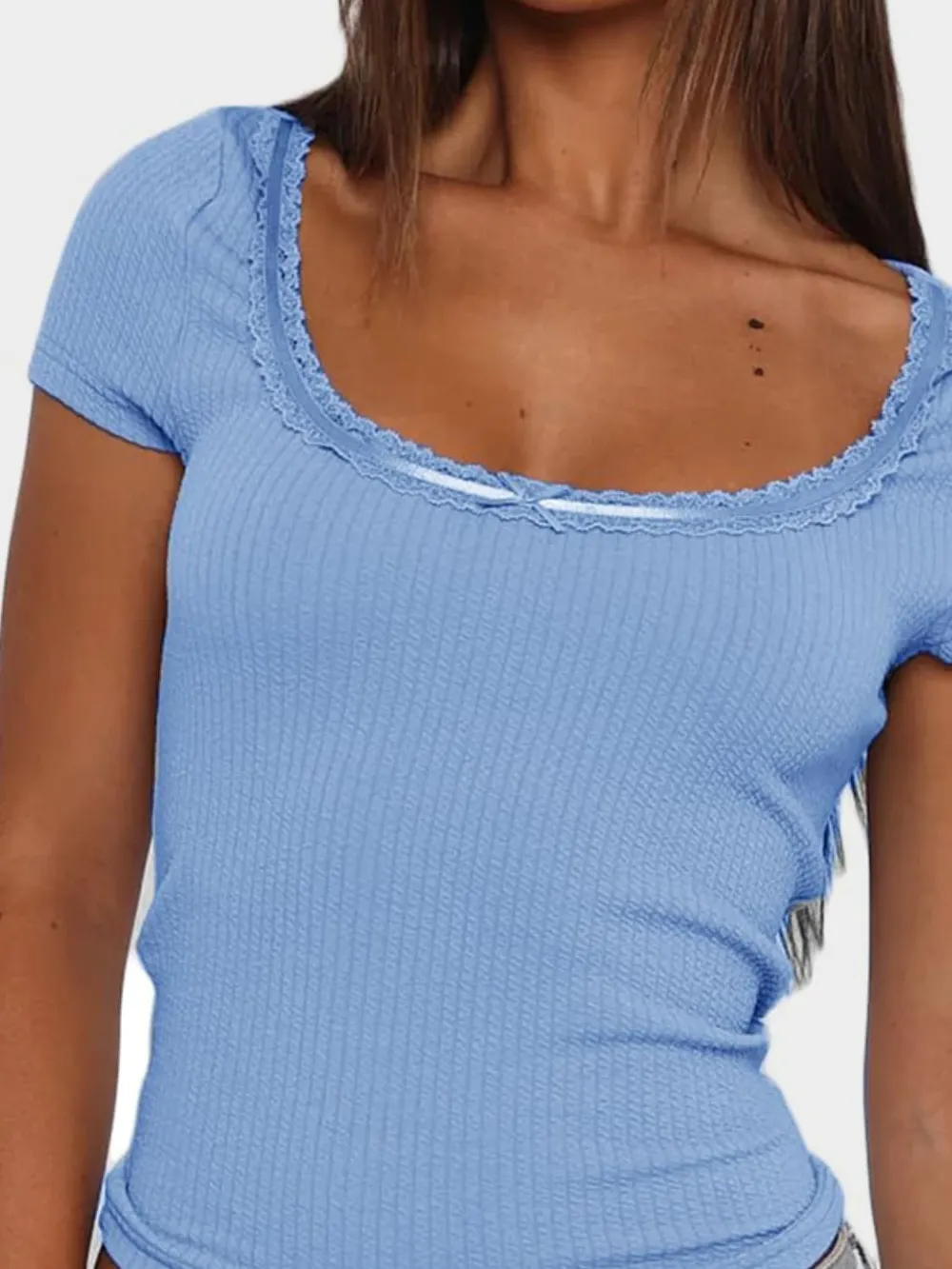 Lace Detail Scoop Neck Short Sleeve T-Shirt, image 9