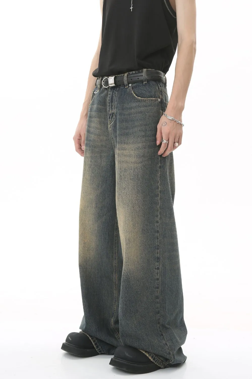 Men's Wide Leg Jeans with Pockets, image 3