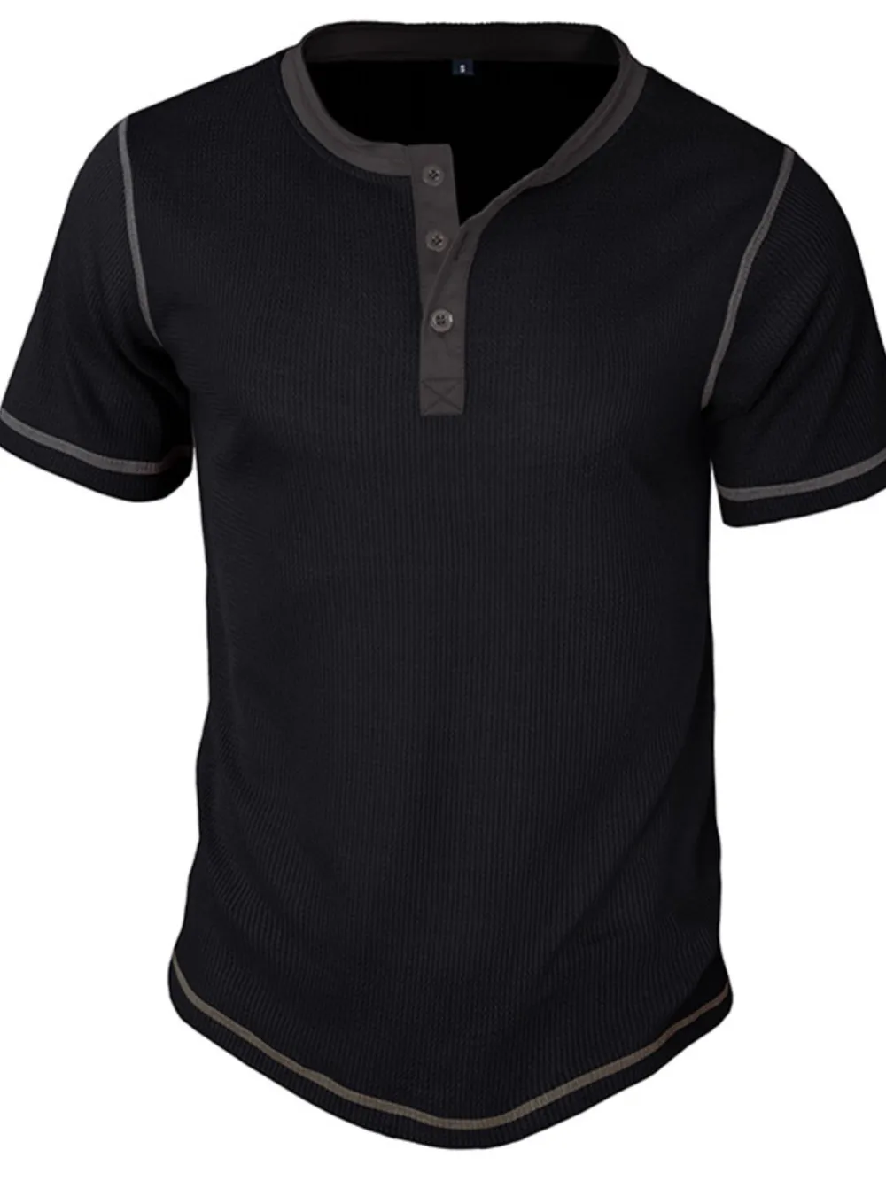 Men's Full Size Contrast Stitch Henley Polo Shirt Plus Size, image 8
