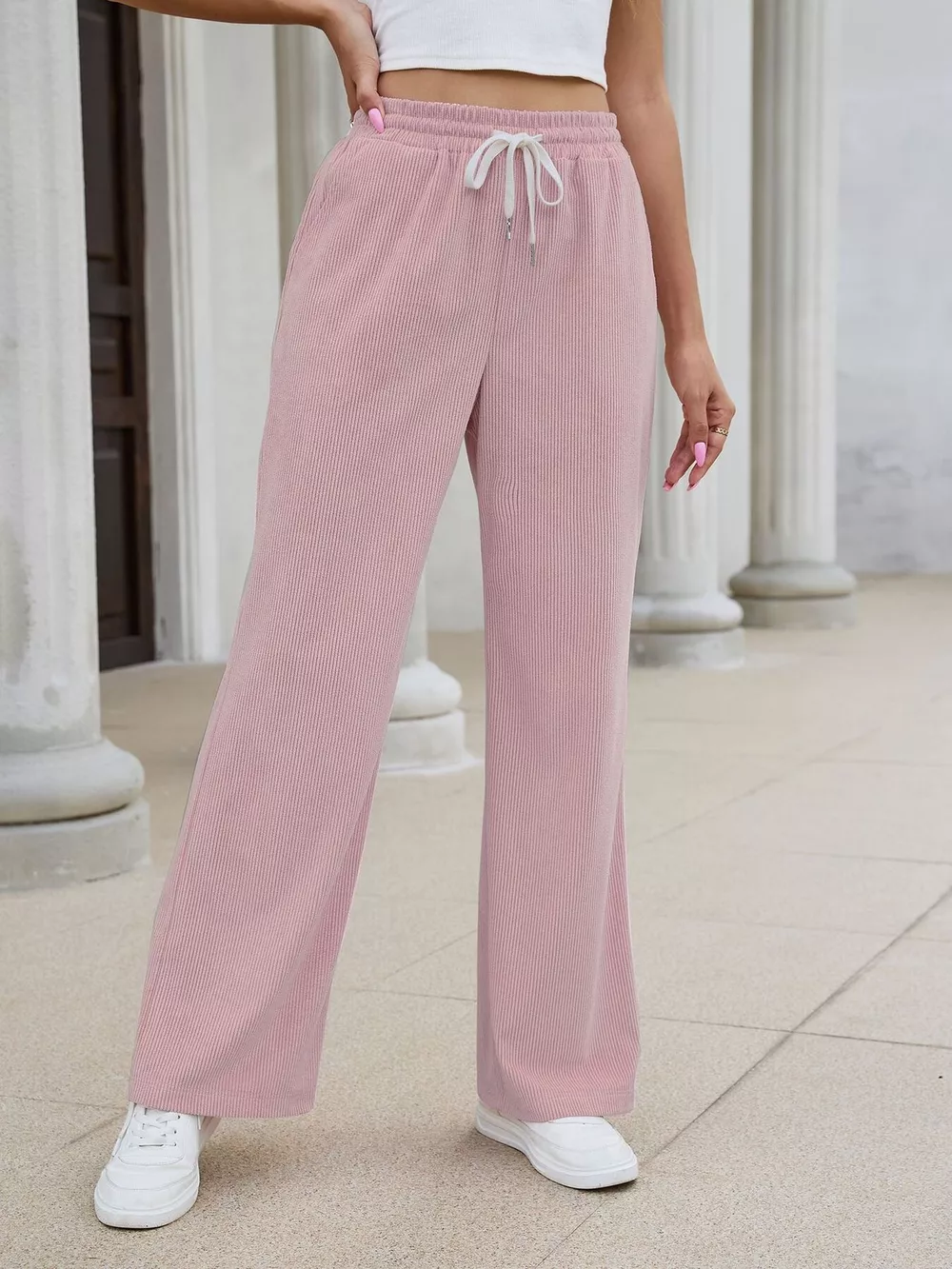 High-Waisted Drawstring Wide-Leg Casual Pants, image 25