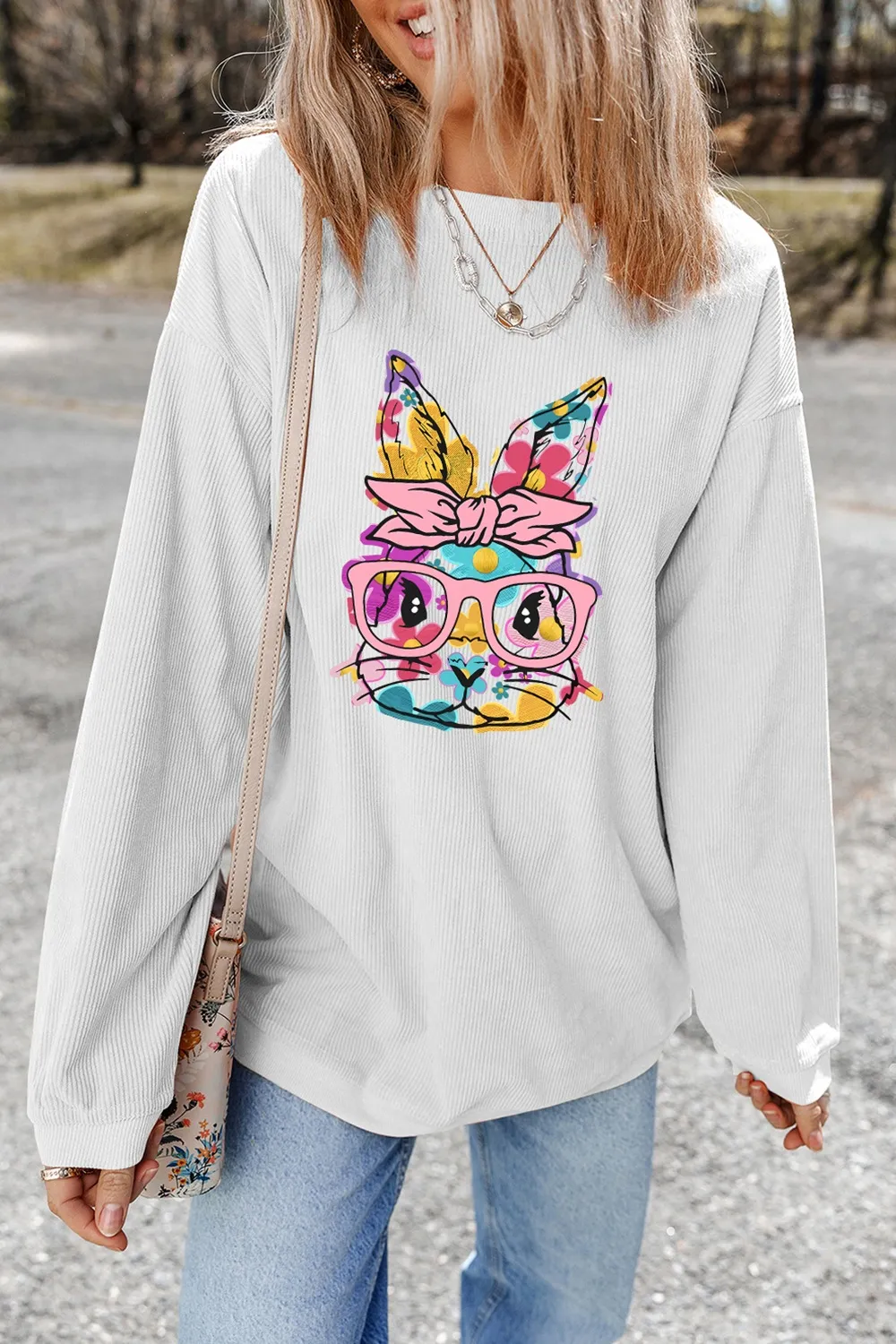 Bunny Graphic Round Neck Sweatshirt, image 2