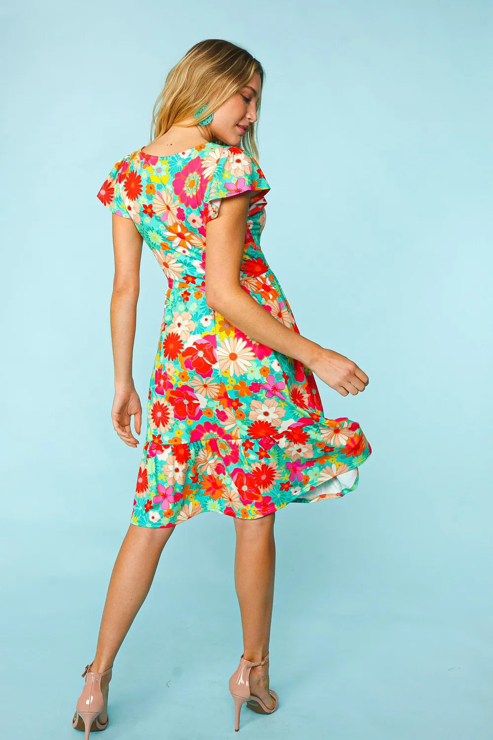 Floral Square Neck Short Sleeve Dress, image 2