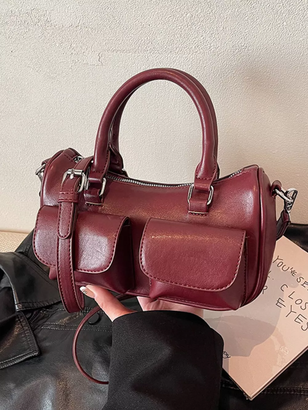 PU Leather Vintage Boston Handbag, image 5