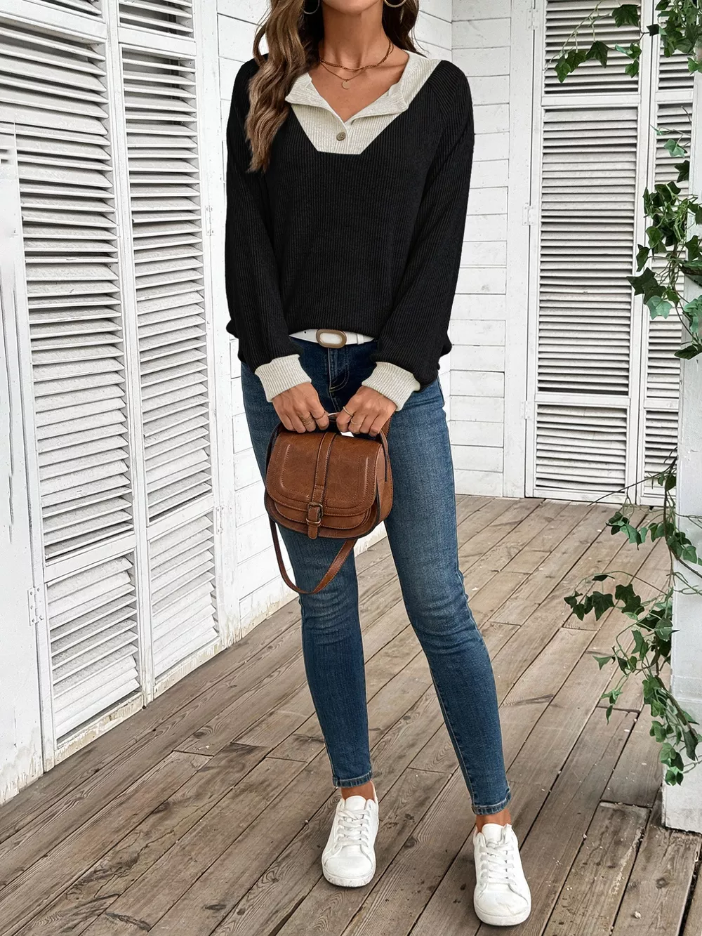 Ribbed Knit Two-Tone Top, image 5