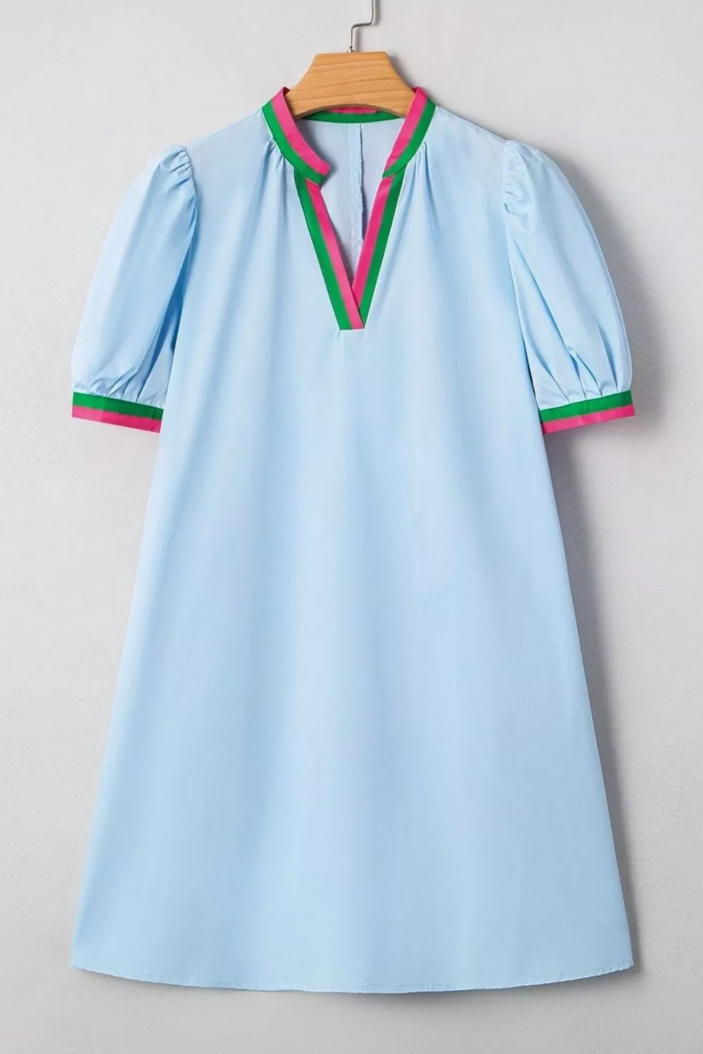 Puff Sleeve Mini Dress with Contrast Trim, image 4