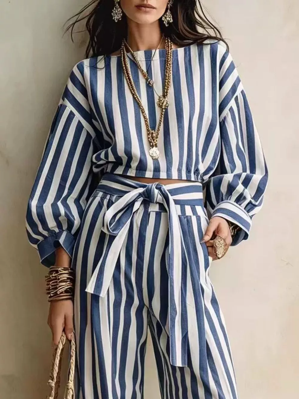 Striped Long Sleeve Top and Pants Two-Piece Set, image 9