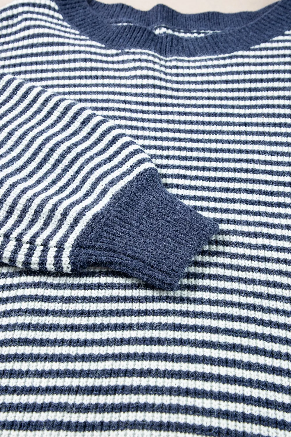 Striped Lantern Sleeve Drop Shoulder Cozy Sweater, image 3