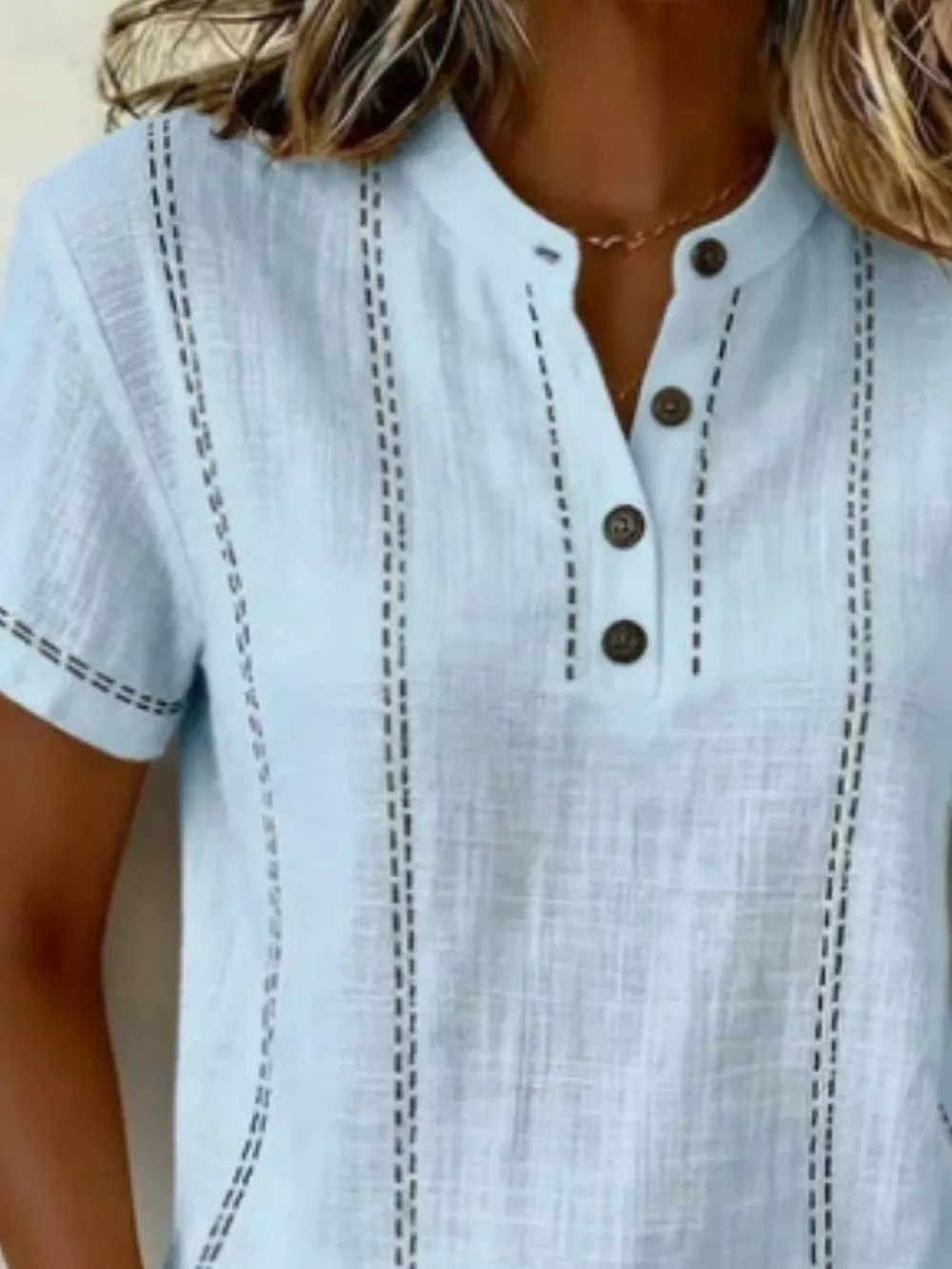 Full Size Button Detail Short Sleeve Blouse Plus Size, image 5
