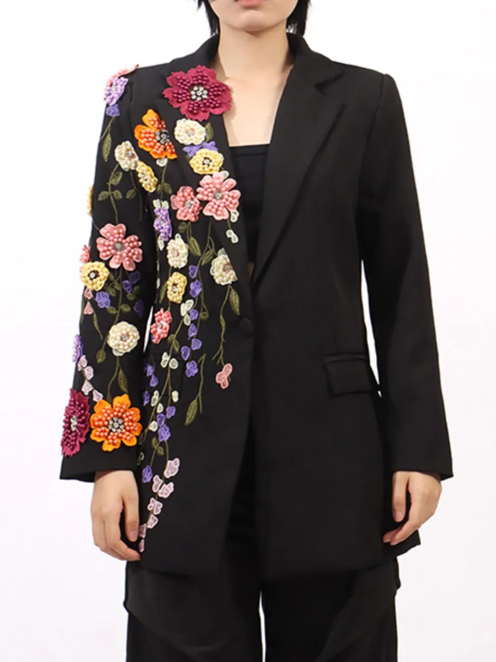 Pearl Detail Flower Lapel Collar Blazer, image 11