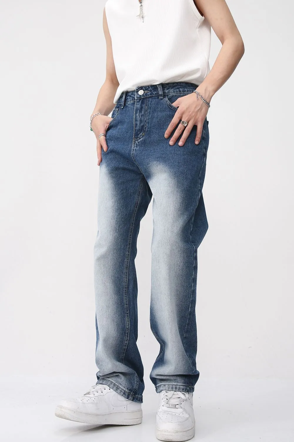 Men's Washed Straight Leg Jeans, image 9