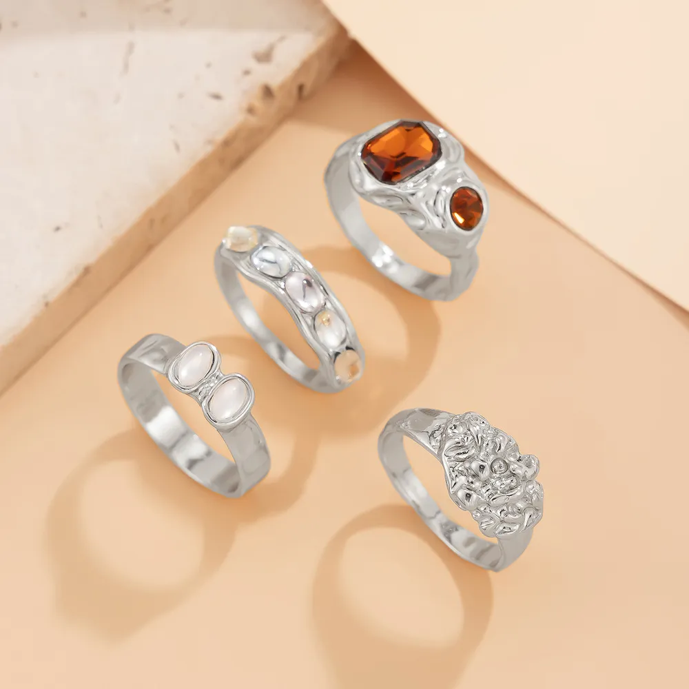 4-Piece Stainless Steel Inlaid Rhinestone Ring, image 2