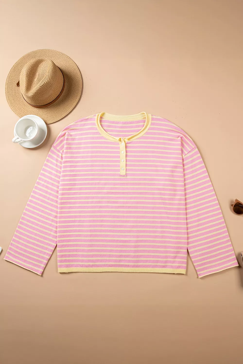 Plus Size Striped Long Sleeve Button Detail Sweater, image 6