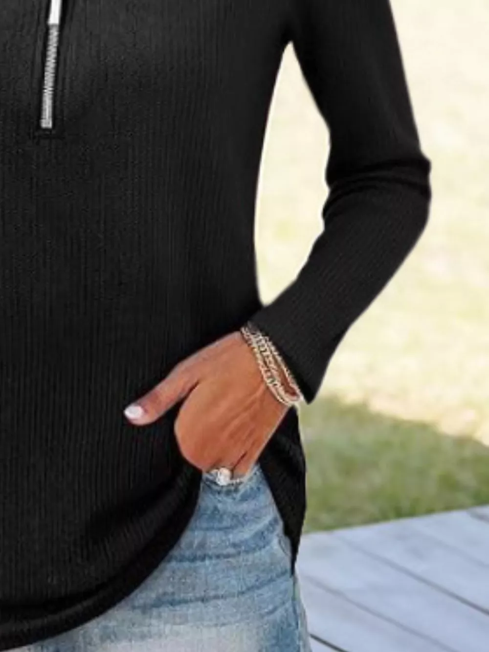 Half Zip Long Sleeve Knit Top, image 4