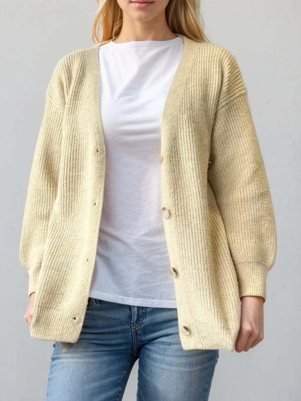 Button Down V-Neck Long Sleeve Cardigan, image 3