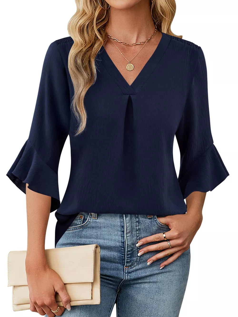 V-Neck Ruffle Sleeve Blouse, image 9
