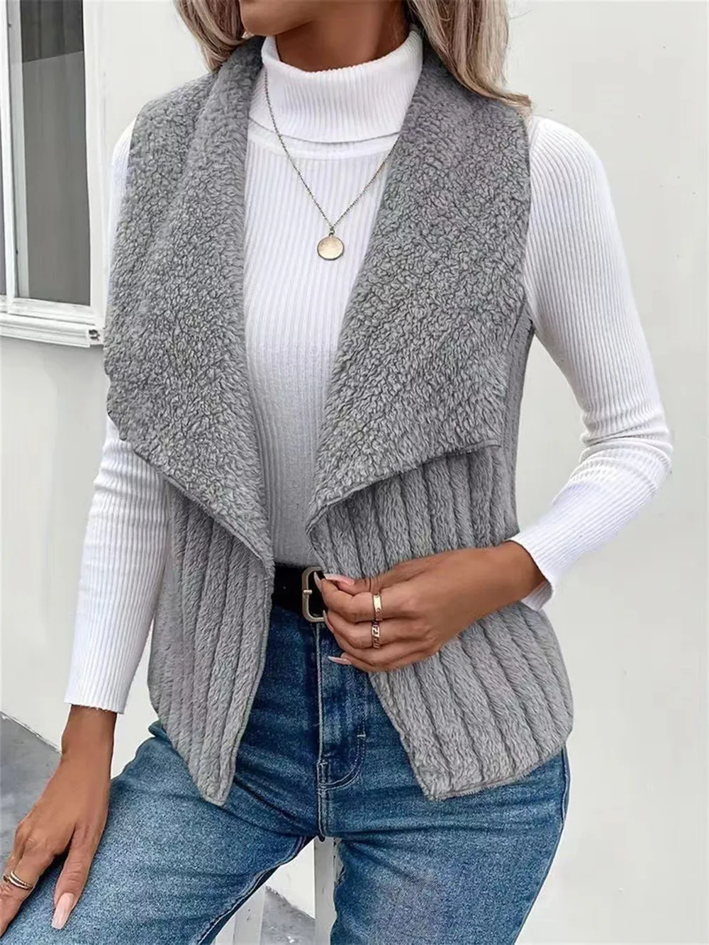 Open Front Fuzzy Vest Coat, image 11