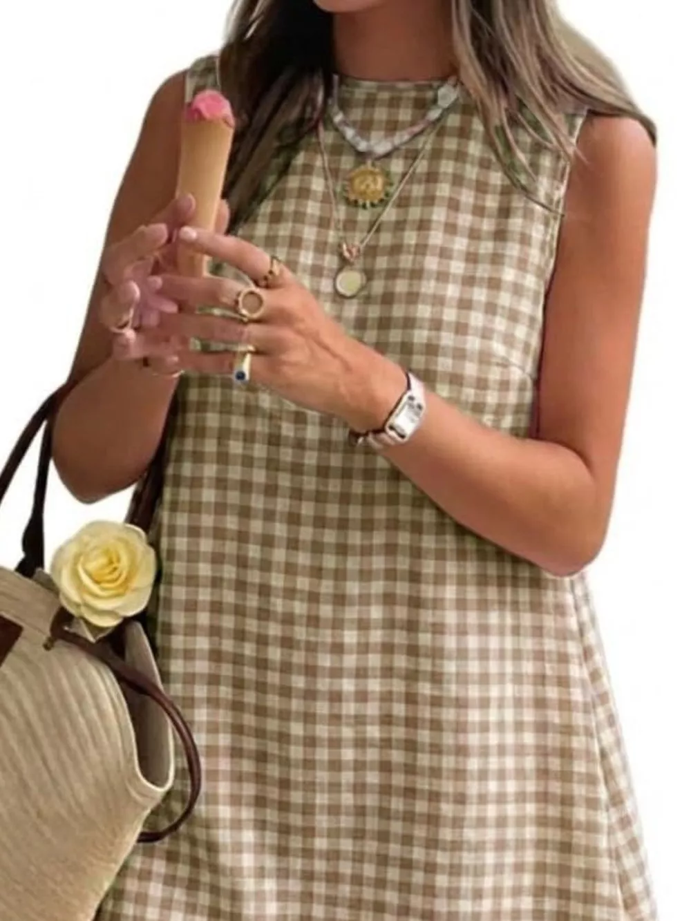 Gingham Sleeveless A-Line Mini Dress, image 12