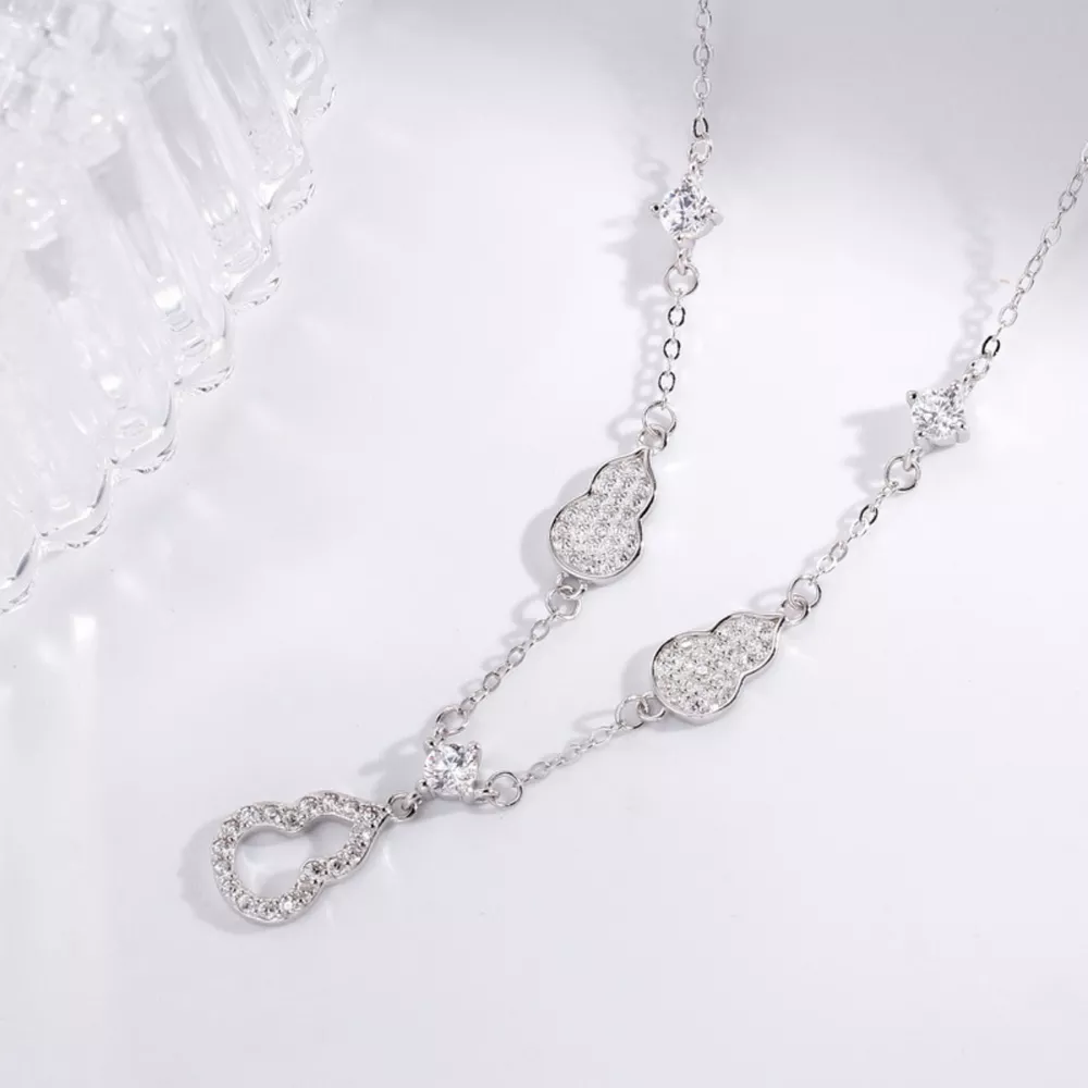 925 Sterling Silver Zircon Gourd Necklace, image 4