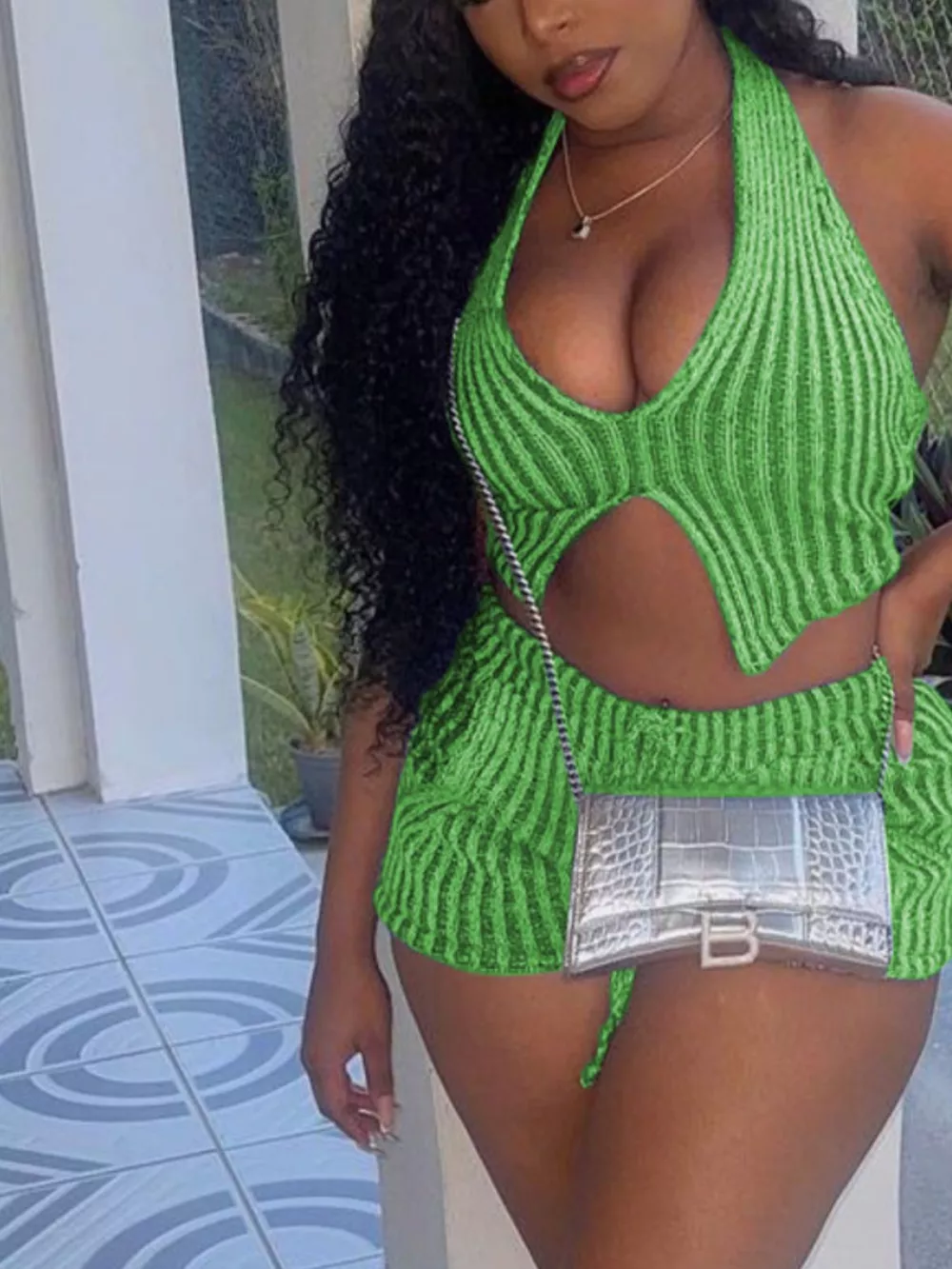 Halter Neck Top and Shorts Sweater Set, image 12