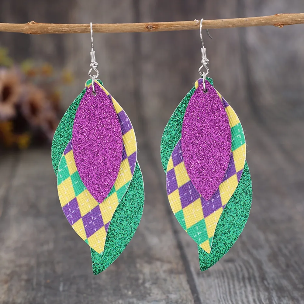 PU Leather Leaf Dangle Earrings, image 4